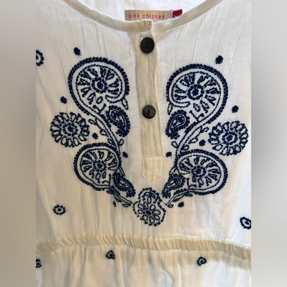 NWT Pink Chicken Tween white embroidered paisley dress size 13 14